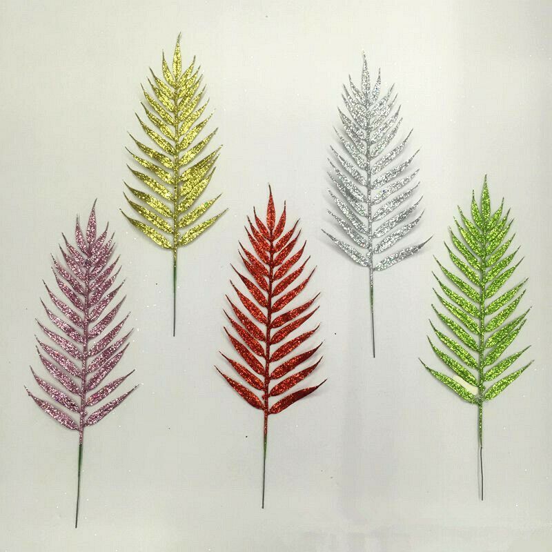 Christmas Fern 37cm 5Pcs Tree Leaf Gold Decoration Silver Glitter Pink