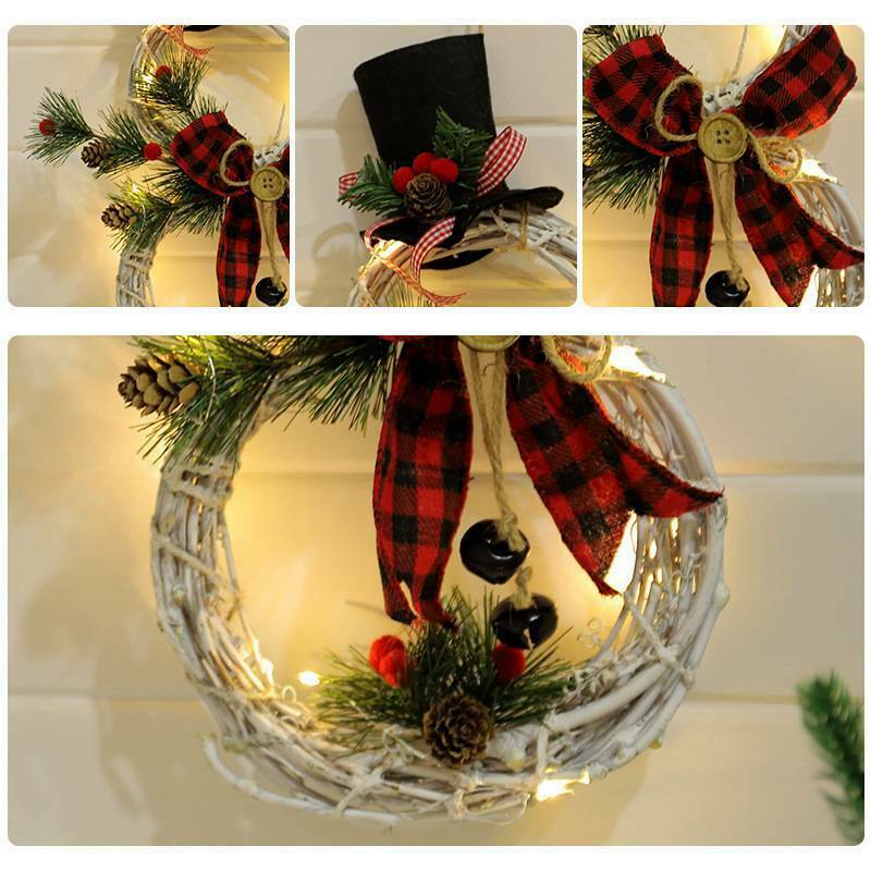 Wreath Hanging Window Decor Xmas Door Light 40cm Christmas Snowman Wall