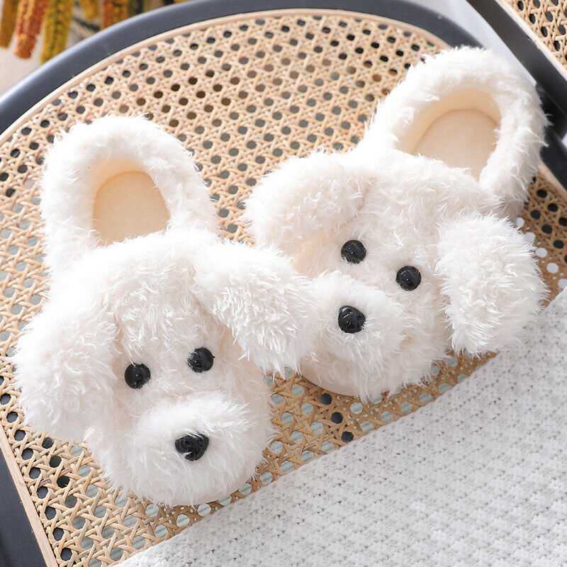 Slippers Girl Winter Indoor Shoes Puppy Soft Warm Plush Kawaii 3D Dog