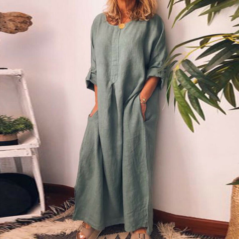 SHIRT DRESS BAGGY MAXI DRESS LADIES KAFTAN CASUAL LONG SLEEVE WOMEN LOOSE