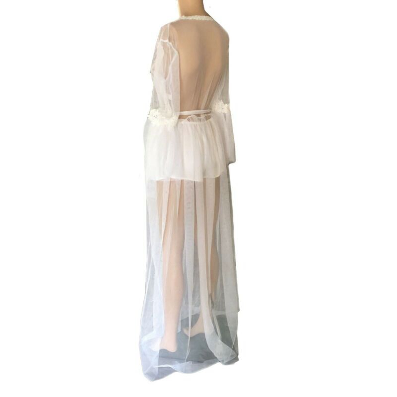 Sleepwear See-through Sexy Nightgown Lingerie Dress Women White Robe ...