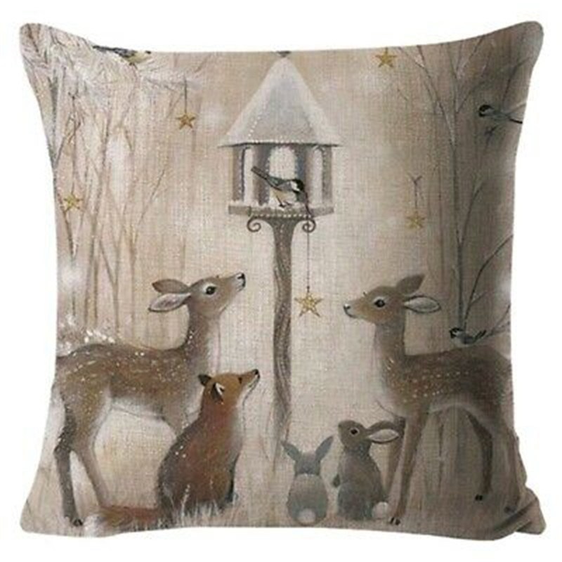 Christmas Pillow Cases Sofa Bed Home Decor Deer Dog Rabbit Cushion Cover Gifts