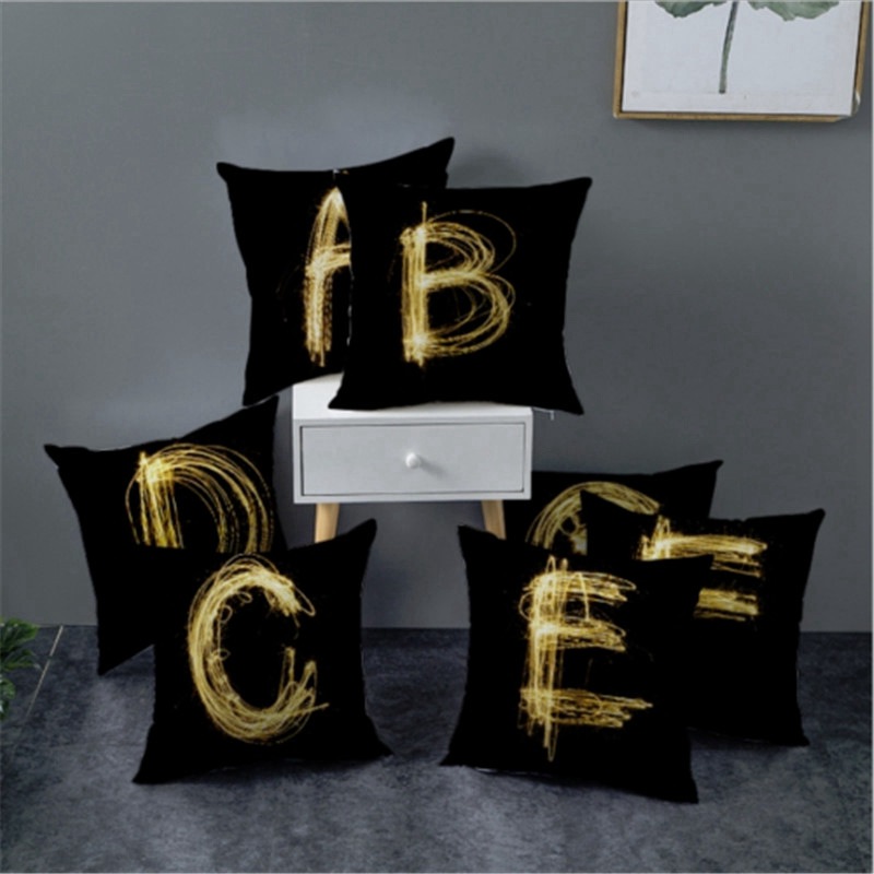 Black Gold Letter A-Z Pillowcase Sofa Cushion Cover Pillow Cover Home Decor UK