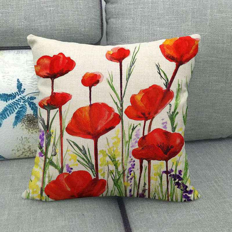 18" Square Red Poppy Sofa Throw Pillow Covers Couch Cushion Case Home Decor | eBay
